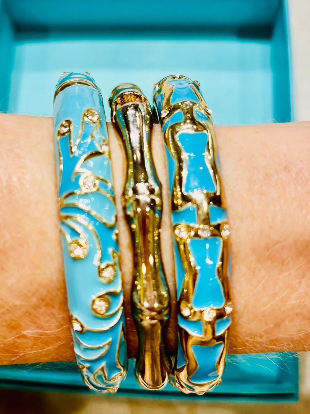 Nordstrom SEQUIN NYC Gold-Tone and Turquoise Enamel Bangle Bracelet Set